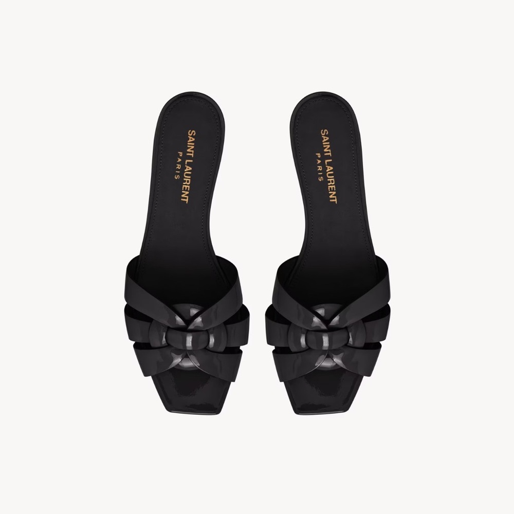💯Authentic Saint Laurent Tribute Mules In Patent Leather Black,box & 2 dust bags